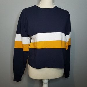 NWT Gaze Cropped Long Sleeve Navy Striped Shirt, S